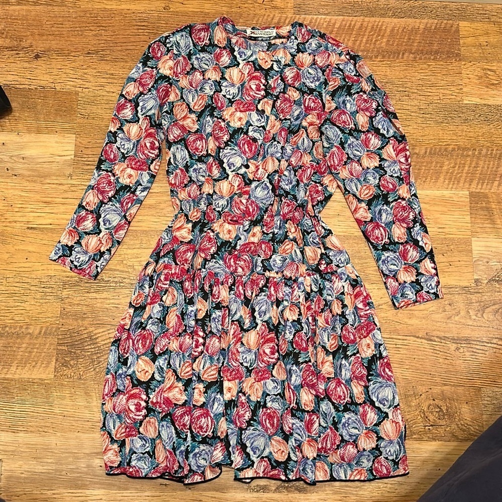 Madamehanai Vintage Prairie Button Floral Long Sleeve Summer Dress A19